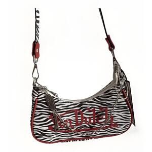 Von Dutch Zebra Print Chain Logo Crescent Shoulder Bag Zip Women NEW